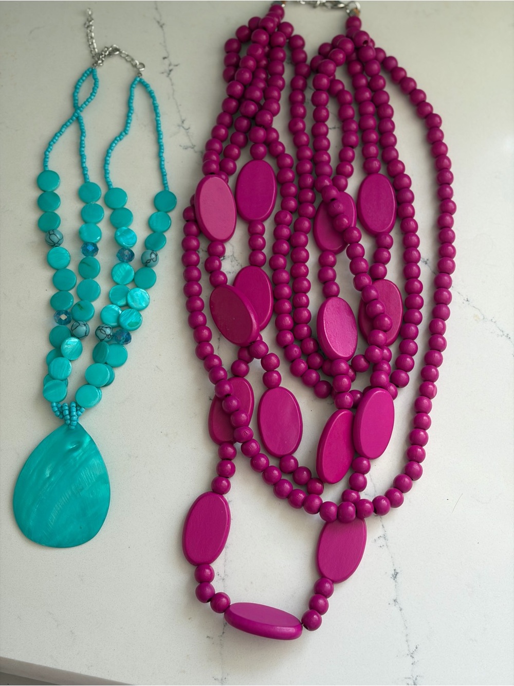 New Statement Fuchsia & Teal Beaded Necklaces - Layered Fashion Jewelry